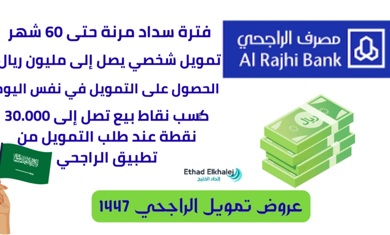 فترة سداد 60 شهرًا لتمويل 1 مليون ريال .. عروض تمويل الراجحي 1447